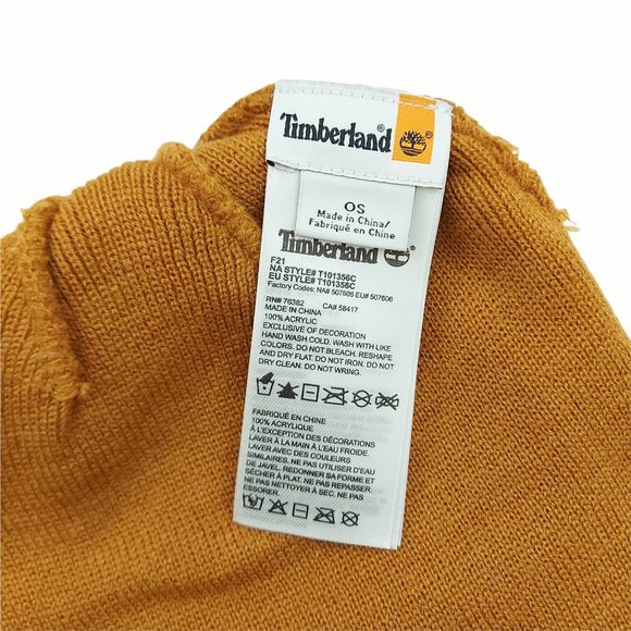 Timberland Mens Cuff Beanie One Size Knitted Caramel Embroidery Logo - Picture 6 of 6